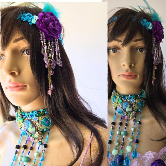 Dazzling Gatsby Glamour Headband - Peacock Sequin & Vintage Inspired Flapper - Picture 6 of 9